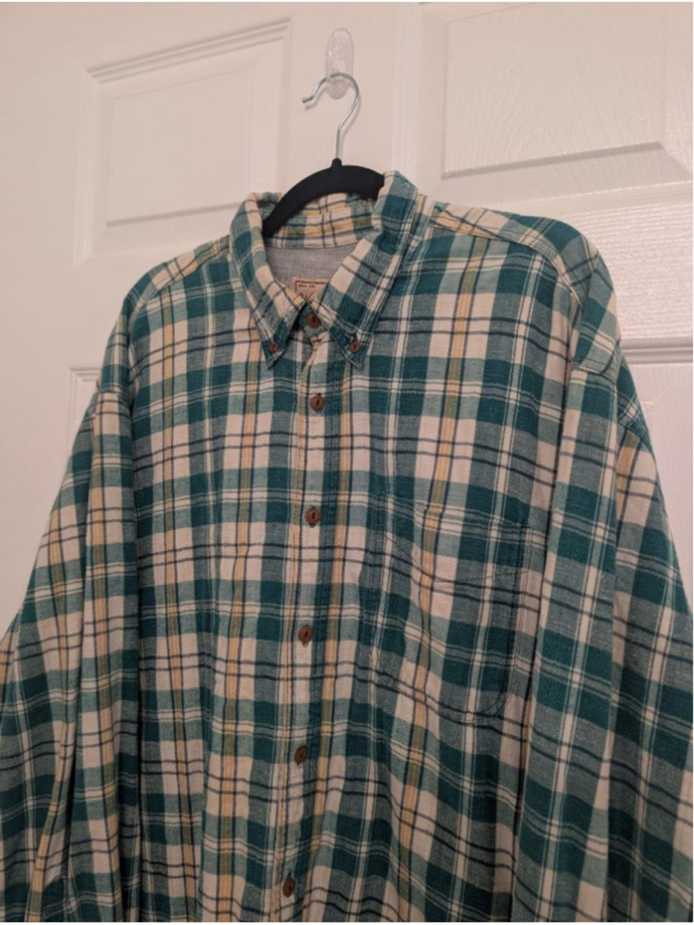 Men's Woolrich Green Beige Plaid Casual Button Down Shirt XL Waffle Therma Lined